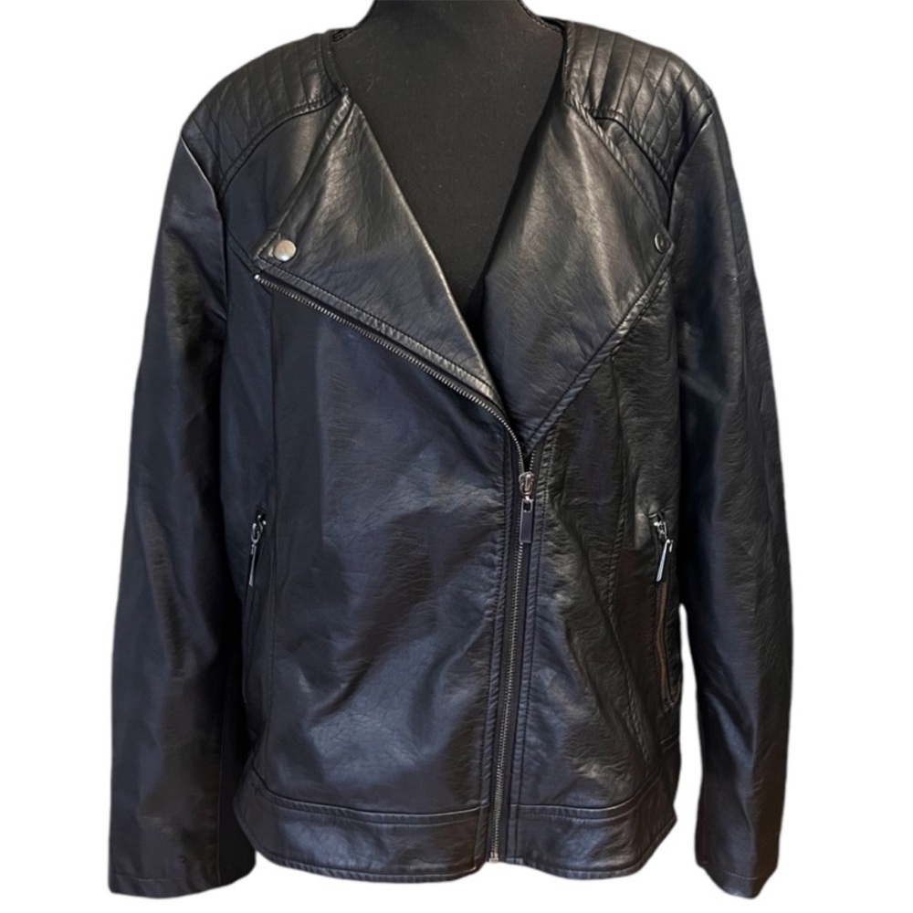 Evri Faux Leather Black Moto Style Jacket Women’s 1X* (see measurements)